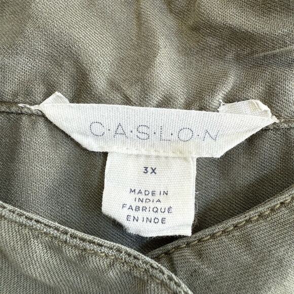 Caslon Cap Sleeve Button Front Tie Waist Utility Midi Dress Olive Green Size 3X - Picture 7 of 11